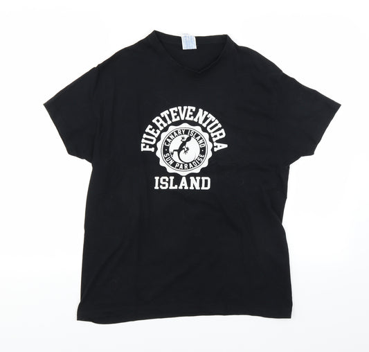 Front view of JHK men’s black t-shirt, size S