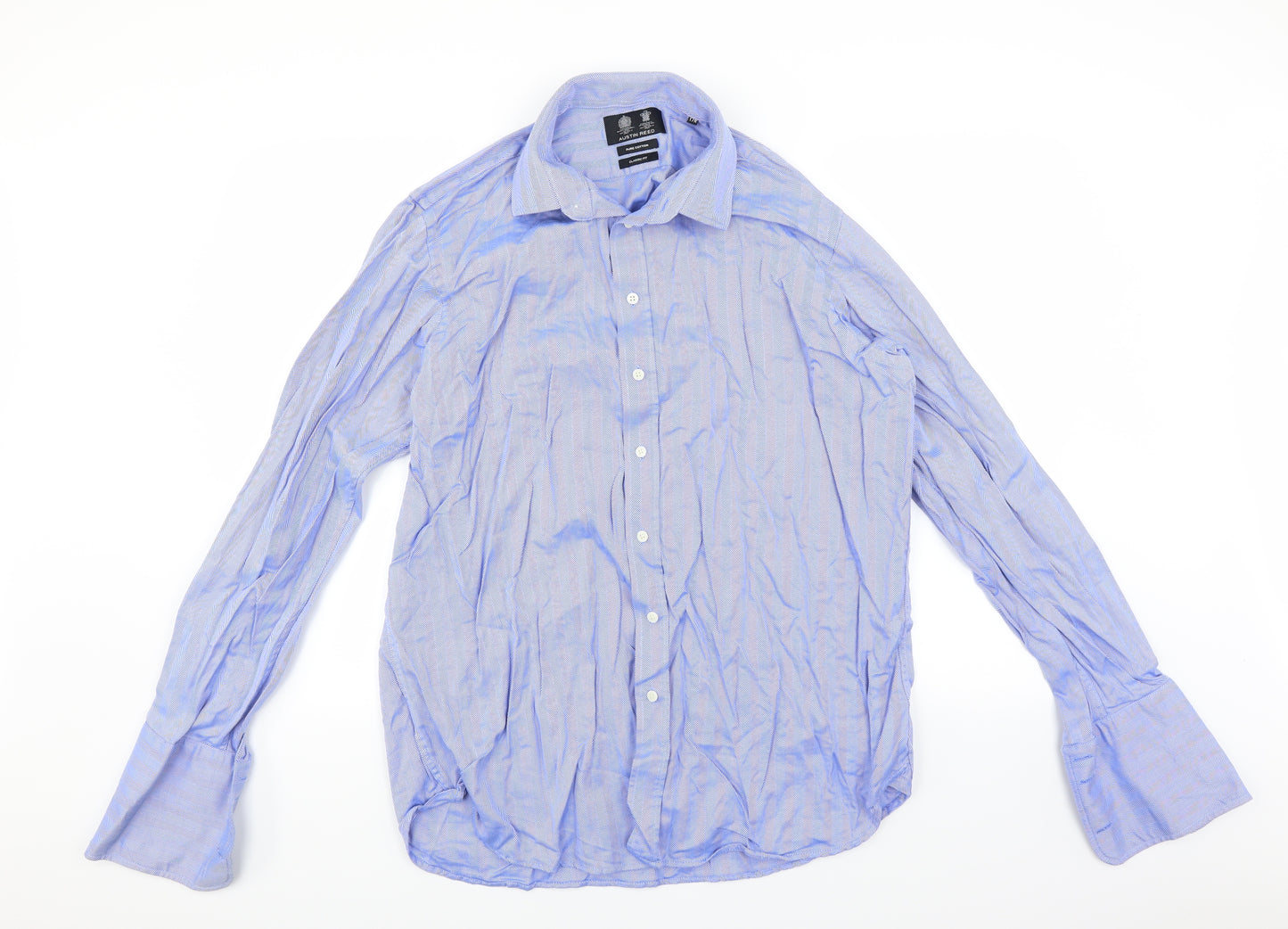 Austin Reed Mens Blue Striped   Dress Shirt Size 17