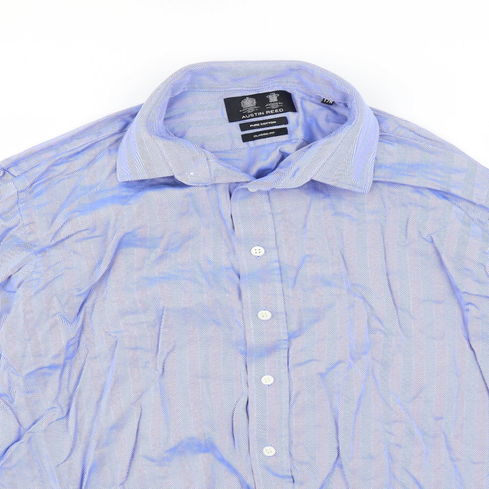 Austin Reed Mens Blue Striped   Dress Shirt Size 17