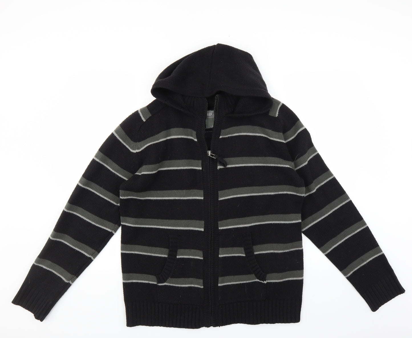 Blue Inc Mens Black Striped  Full Zip Jumper Size L