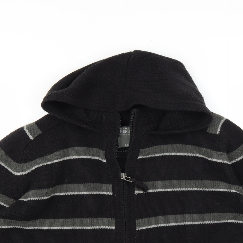 Blue Inc Mens Black Striped  Full Zip Jumper Size L