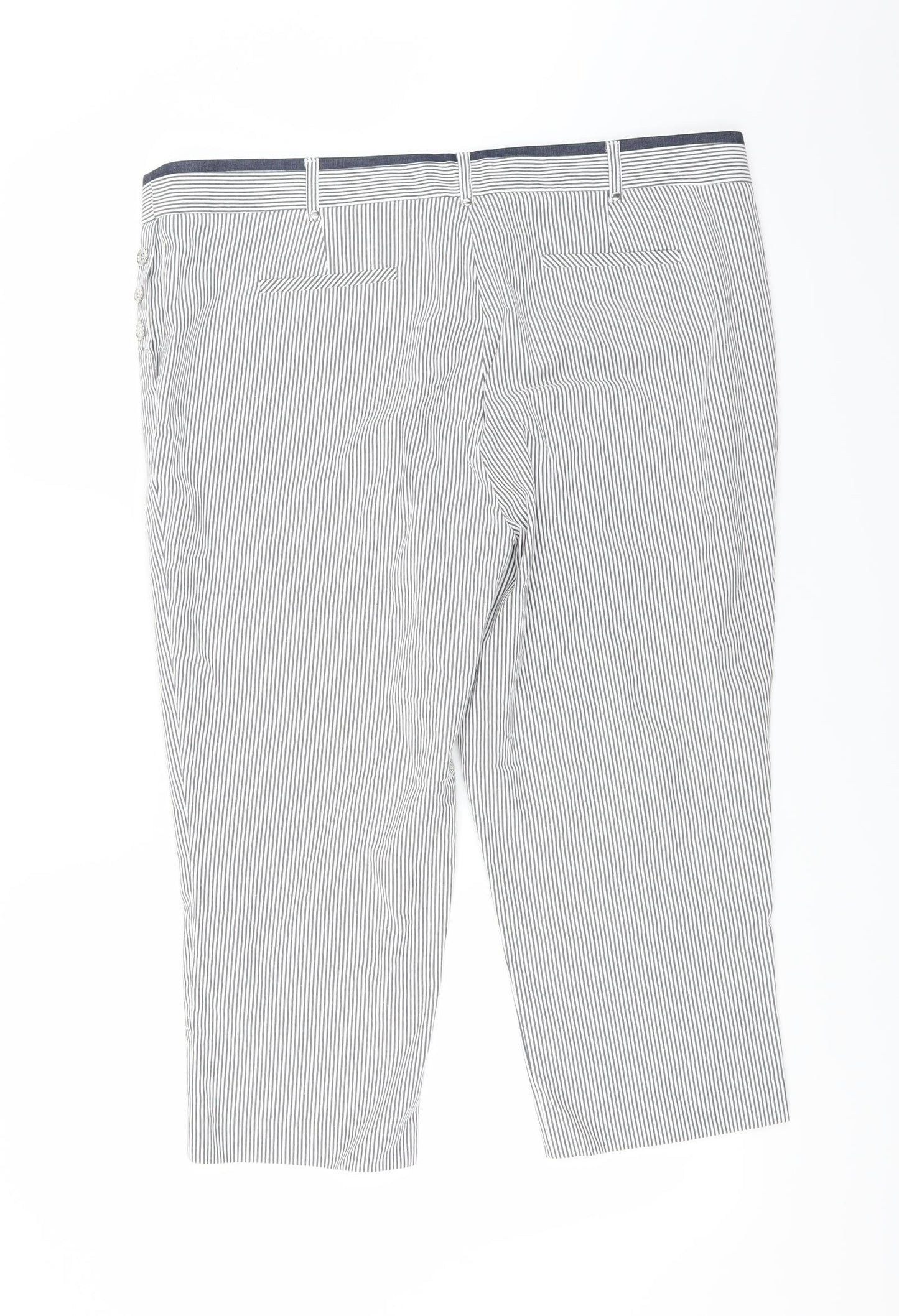 Pinns Womens Blue Striped  Cropped Trousers Size 18 L20 in