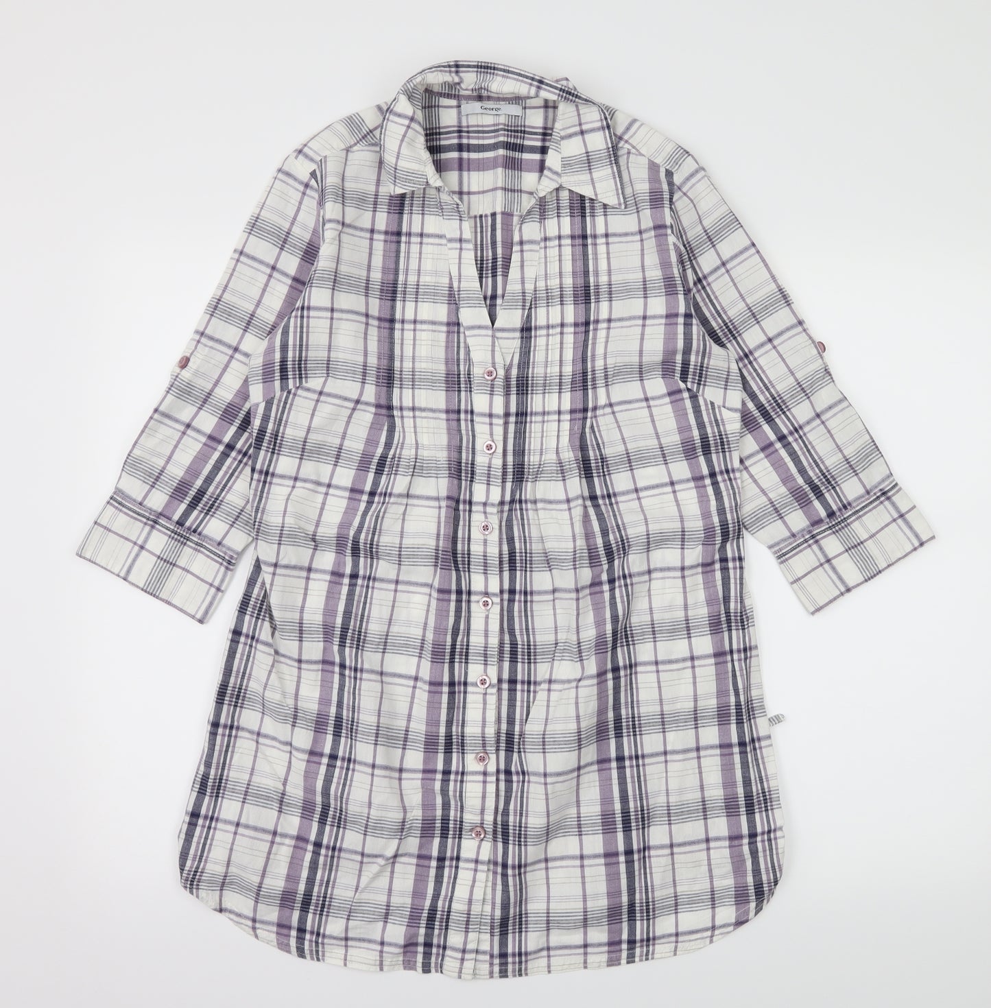 George Womens White Plaid  Basic Button-Up Size 10