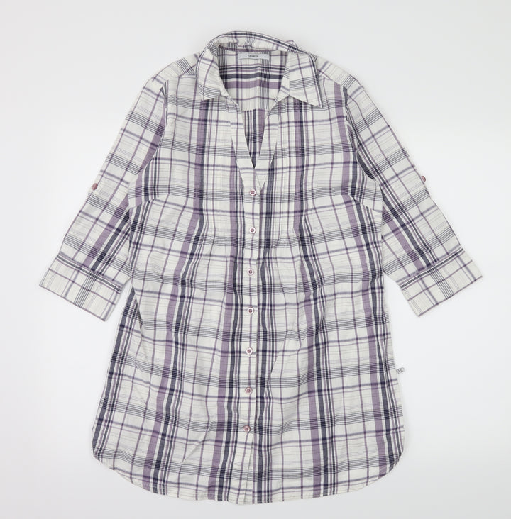 George Womens White Plaid  Basic Button-Up Size 10