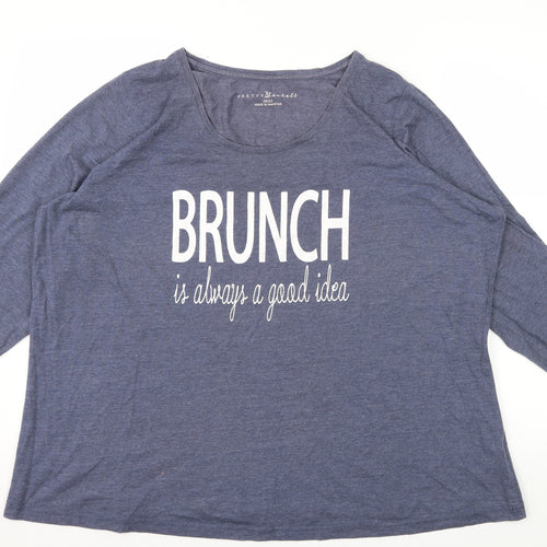 Pretty Secrets Womens Blue Solid Jersey Top Pyjama Top Size 10  - Brunch