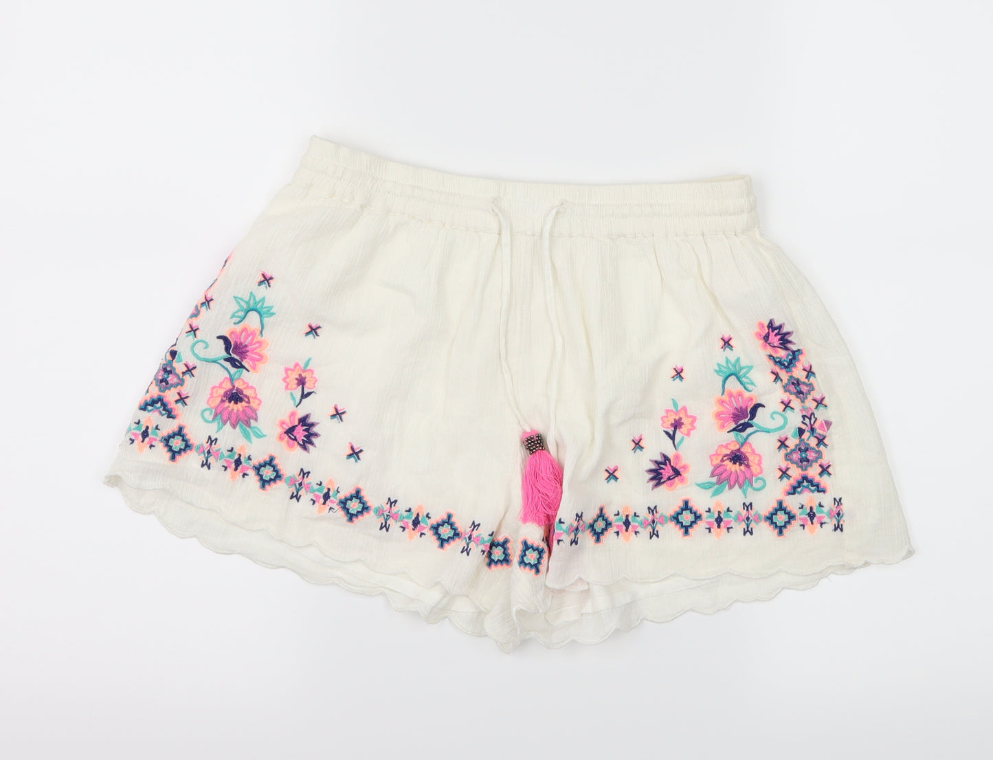 F&F Womens White Geometric  Hot Pants Shorts Size S