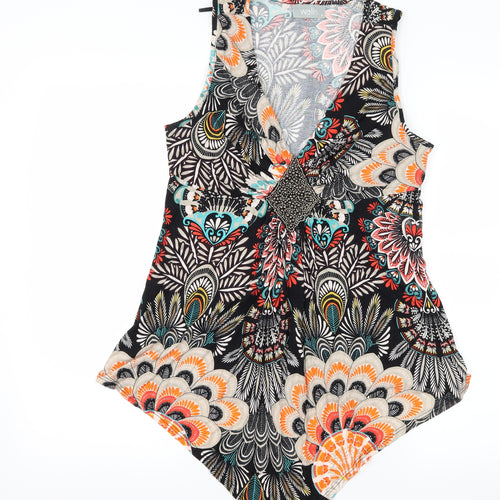 Wallis Womens Multicoloured Paisley Jersey Basic Tank Size S  - Embelished Neckline