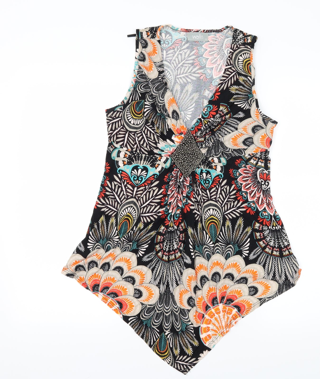 Wallis Womens Multicoloured Paisley Jersey Basic Tank Size S  - Embelished Neckline