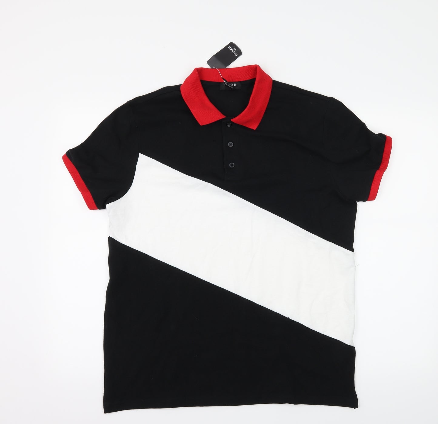 FOREVER 21 Mens Black Striped Jersey  Polo Size M