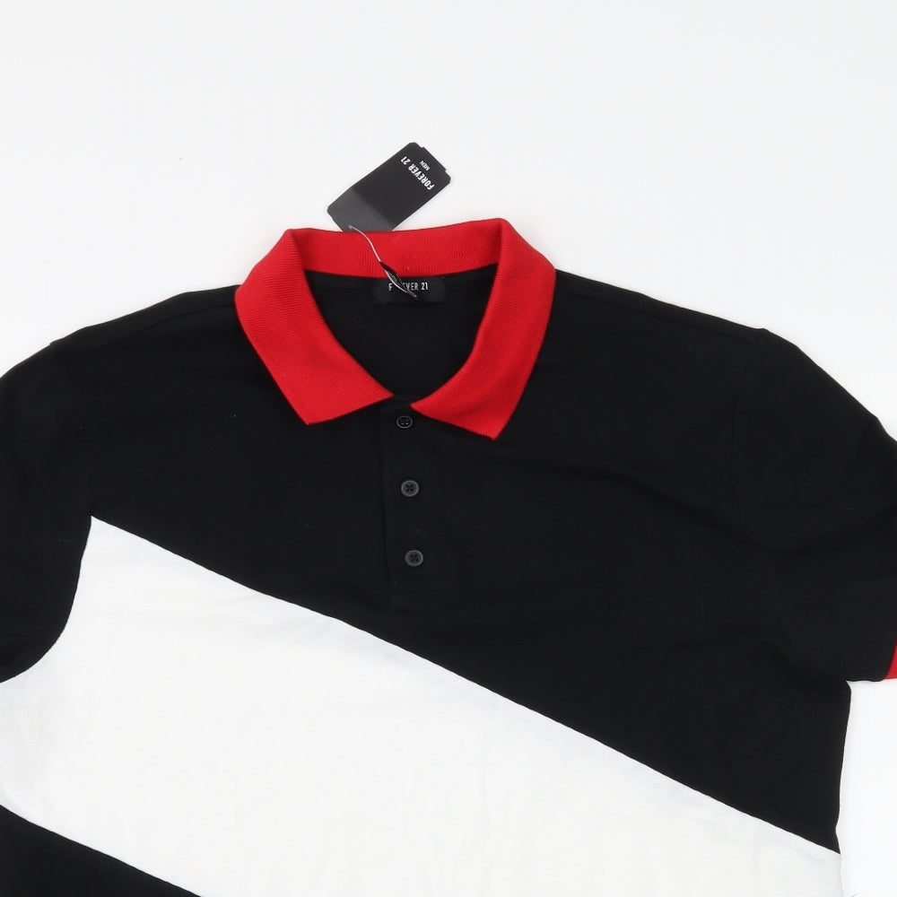 FOREVER 21 Mens Black Striped Jersey  Polo Size M