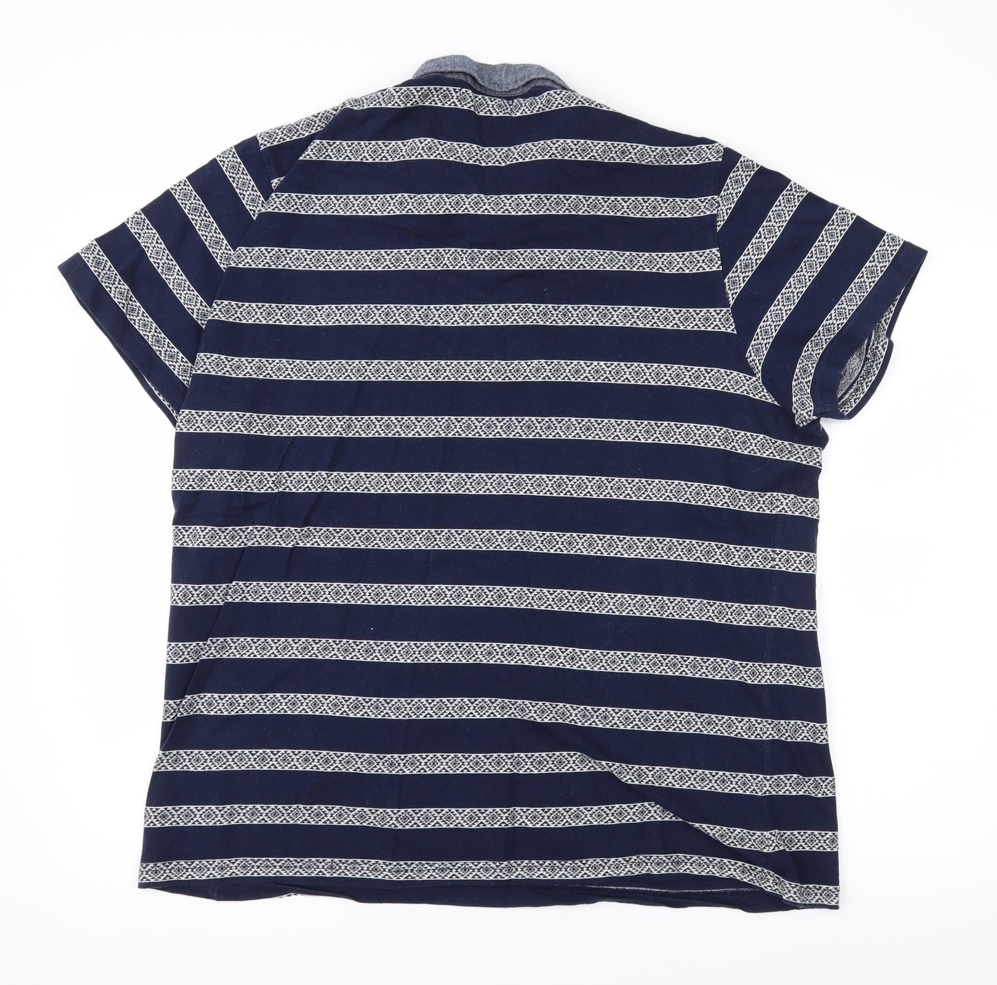 George Mens Blue Striped Jersey  Polo Size XL
