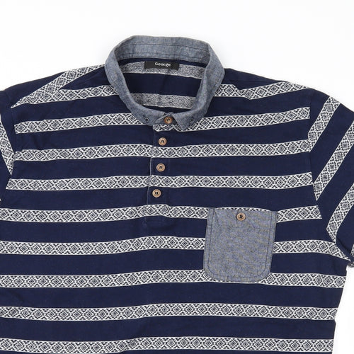 George Mens Blue Striped Jersey  Polo Size XL
