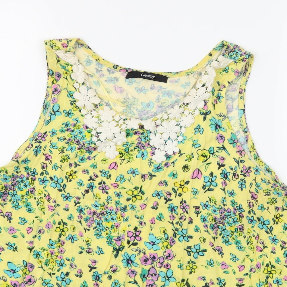 George Womens Yellow Floral  Basic Tank Size 14
