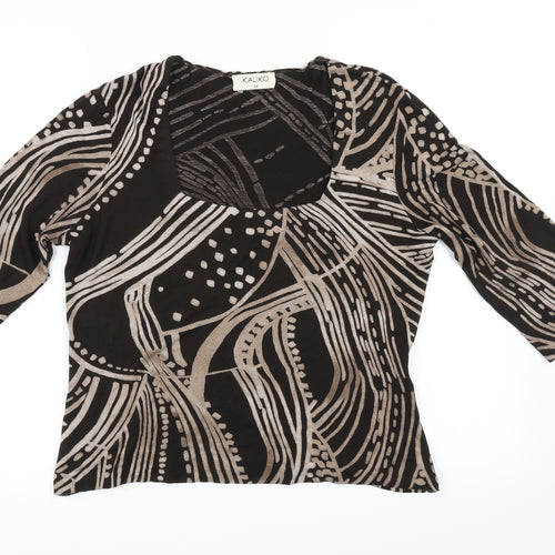 Kaliko Womens Brown Floral  Basic T-Shirt Size 14