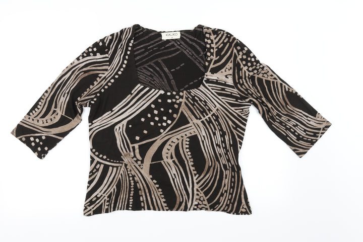 Kaliko Womens Brown Floral Basic T-Shirt Size 14