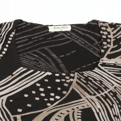 Kaliko Womens Brown Floral  Basic T-Shirt Size 14