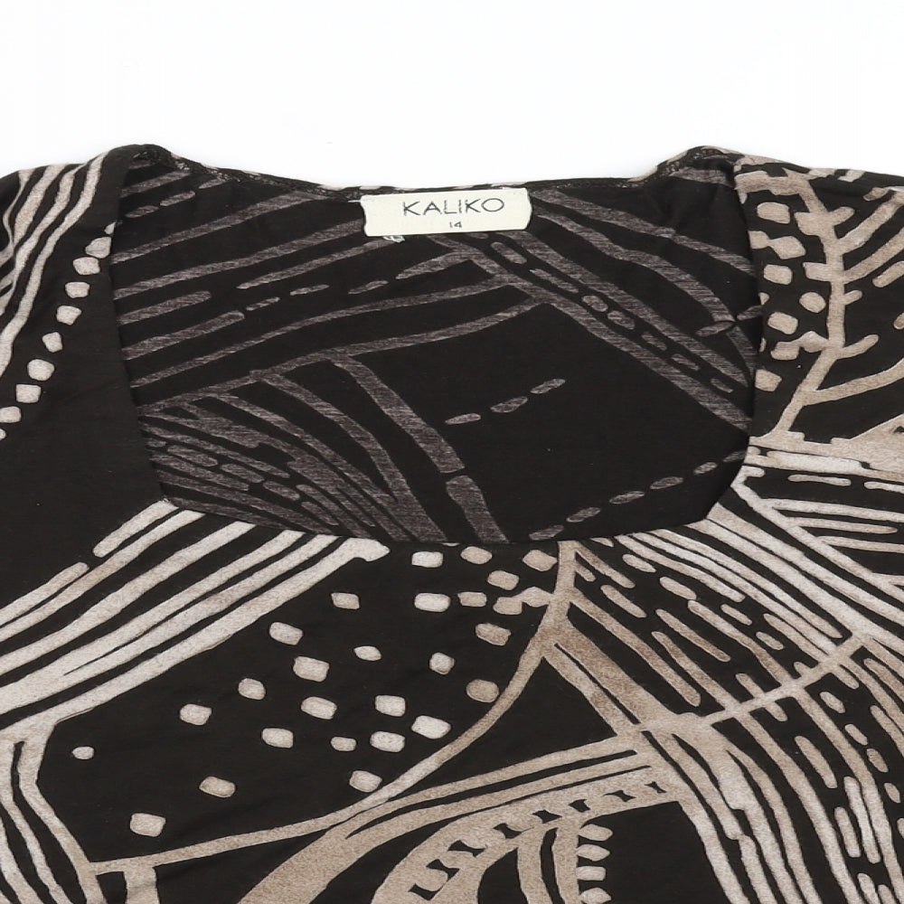 Kaliko Womens Brown Floral  Basic T-Shirt Size 14