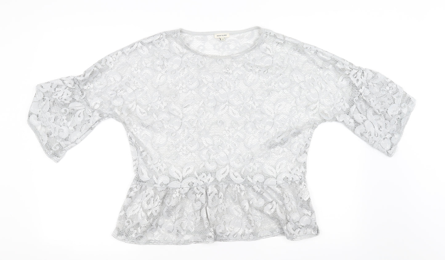 River Island Womens Silver Floral  Basic T-Shirt Size 10