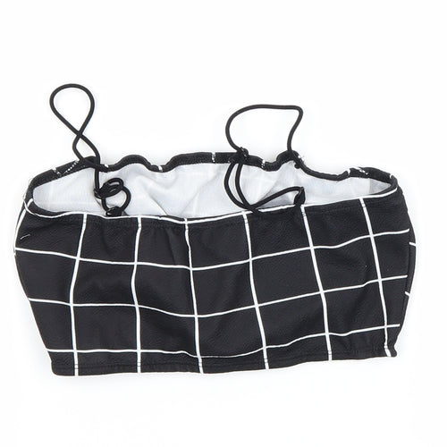 SheIn Womens Black Check  Cropped T-Shirt Size 6