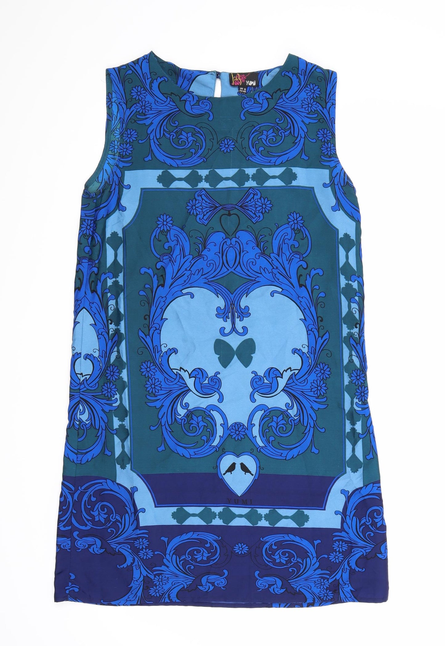 Yumi Womens Blue Geometric  T-Shirt Dress  Size 12