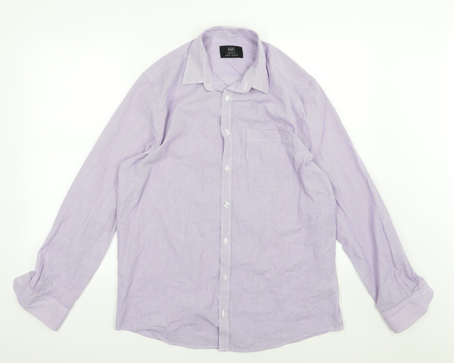 F&F Mens Purple Striped Woven  Dress Shirt Size 15.5