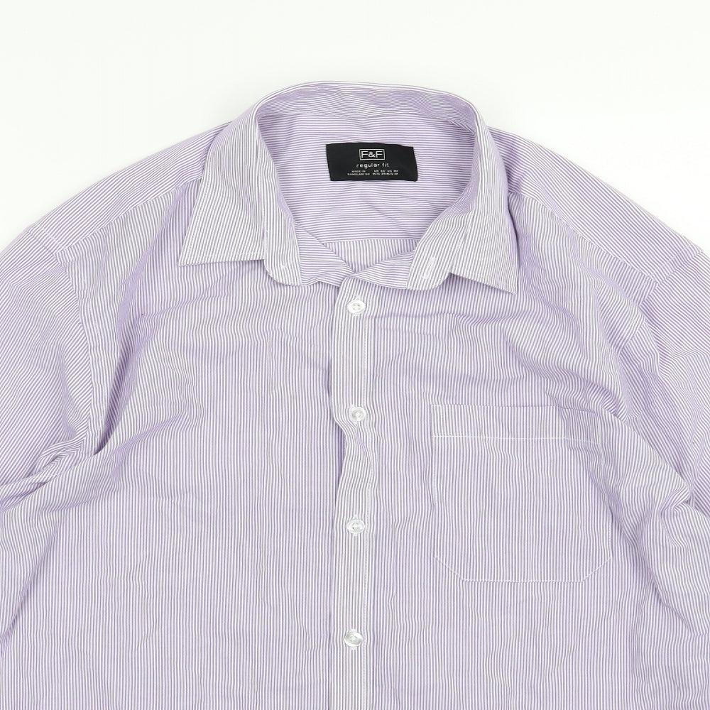 F&F Mens Purple Striped Woven  Dress Shirt Size 15.5