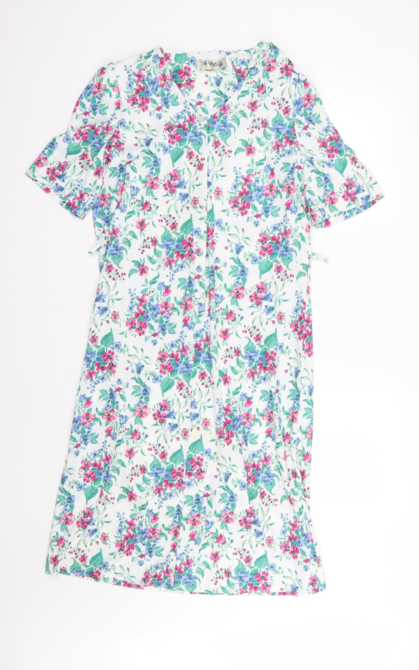 Debenhams Womens White Floral Chiffon A-Line  Size 16