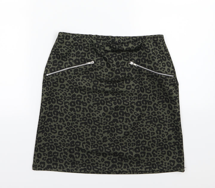 New Look Womens Green Animal Print A-Line Skirt Size 8