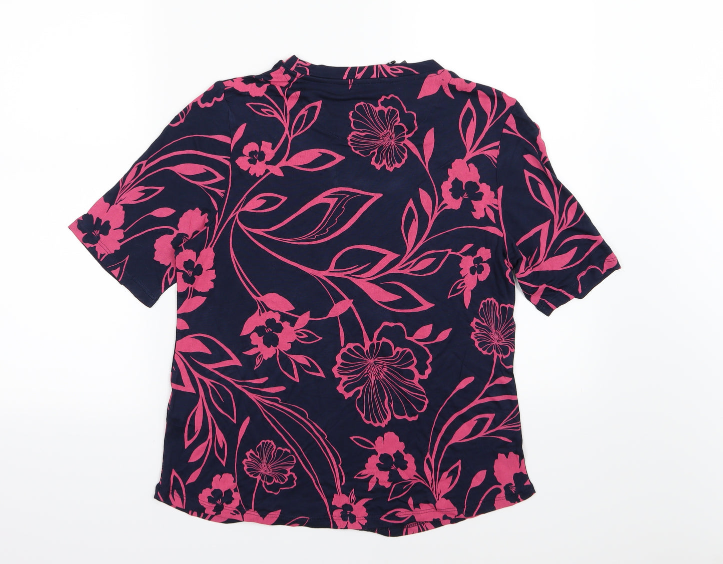 Marks and Spencer Womens Blue Floral Jersey Basic T-Shirt Size 14