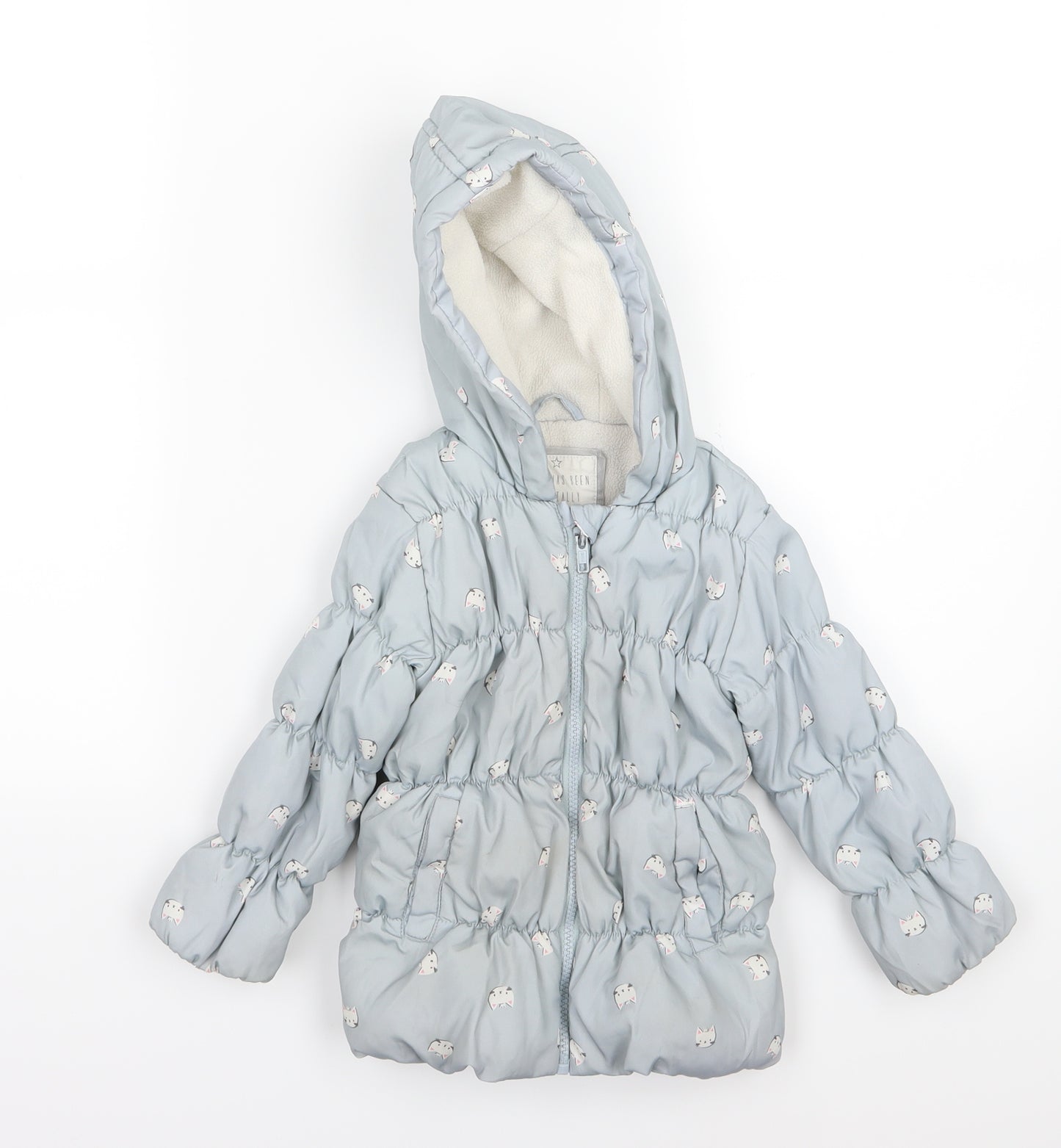 Matalan Girls Grey   Basic Coat Cape Size 2-3 Years  - Cat print