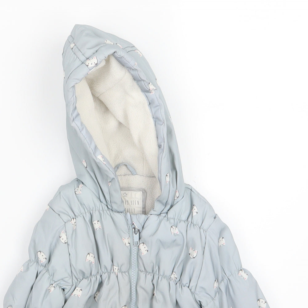 Matalan Girls Grey   Basic Coat Cape Size 2-3 Years  - Cat print