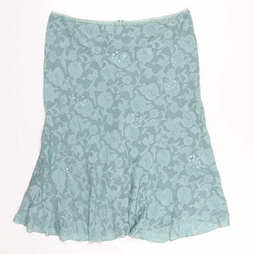 Marks and Spencer Womens Blue Floral Chiffon A-Line Skirt Size 18