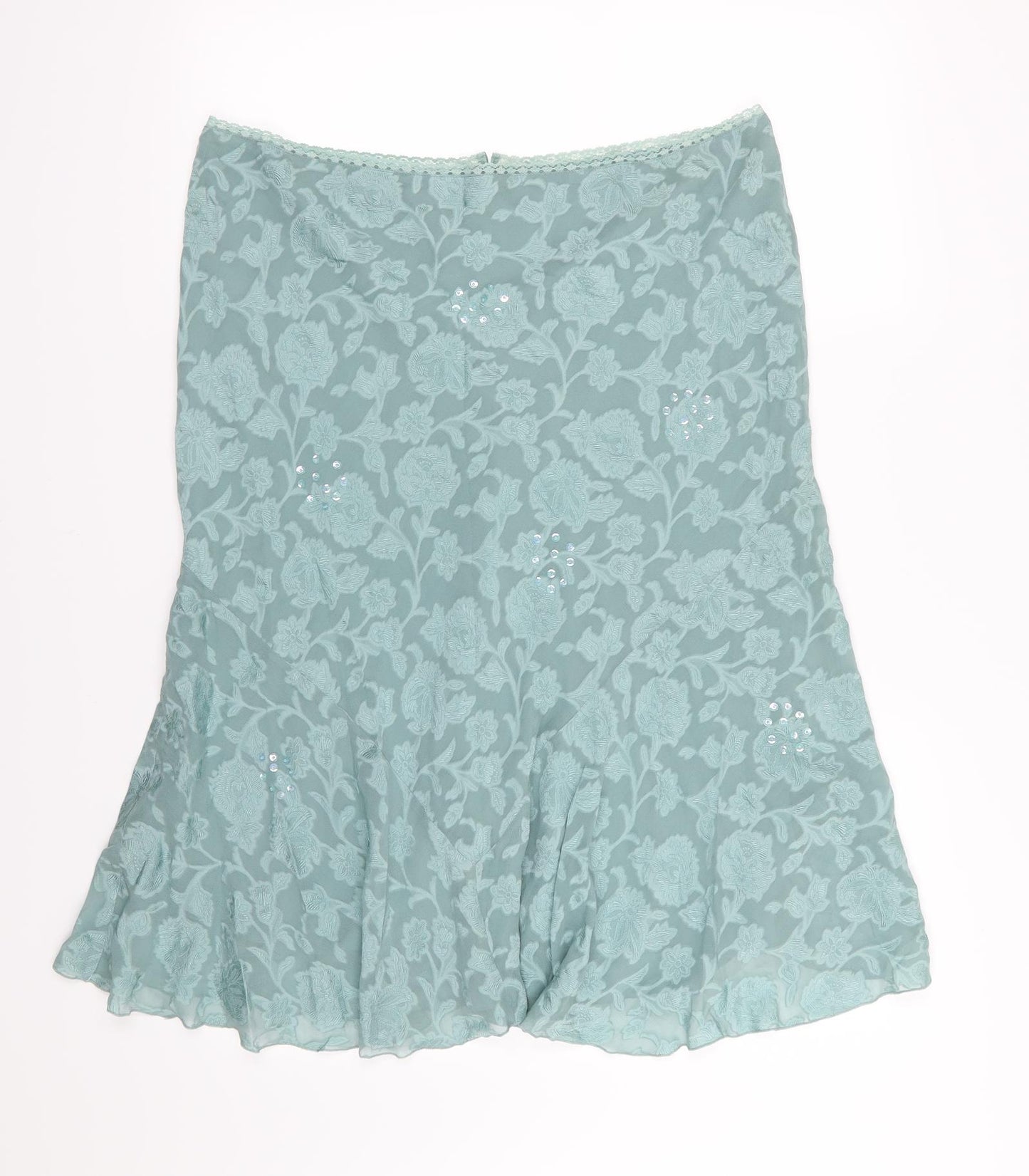 Marks and Spencer Womens Blue Floral Chiffon A-Line Skirt Size 18