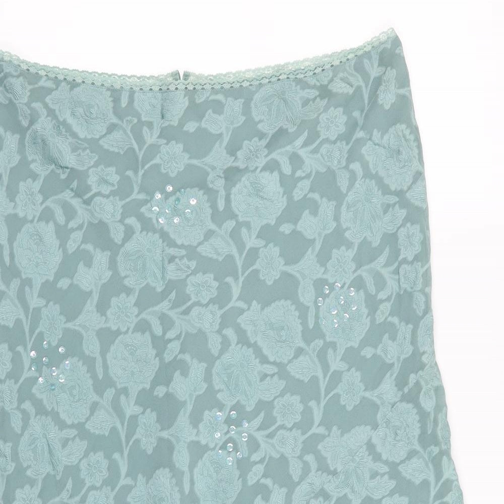 Marks and Spencer Womens Blue Floral Chiffon A-Line Skirt Size 18