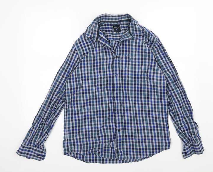 EWM Mens Blue Striped Woven Button-Up Size M