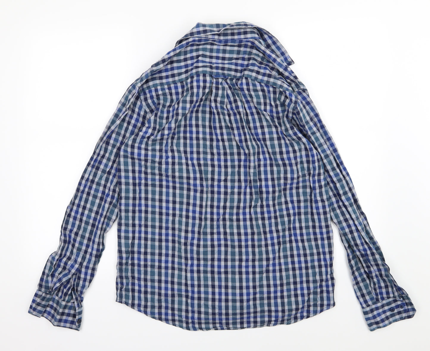 EWM Mens Blue Striped Woven  Button-Up Size M