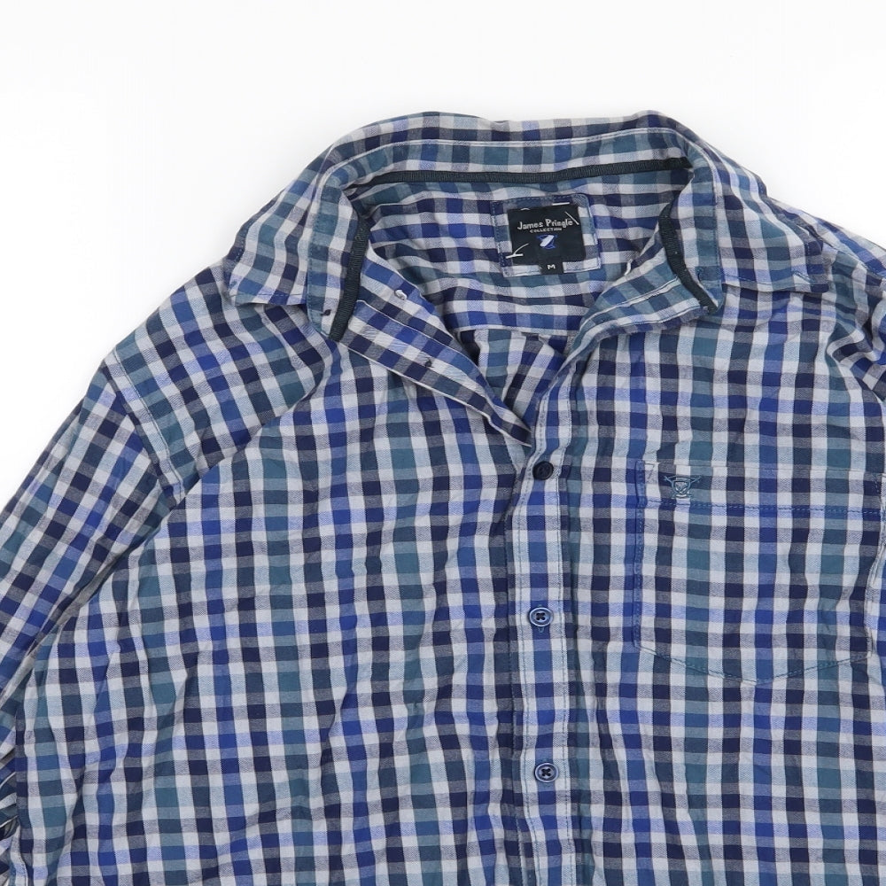 EWM Mens Blue Striped Woven  Button-Up Size M