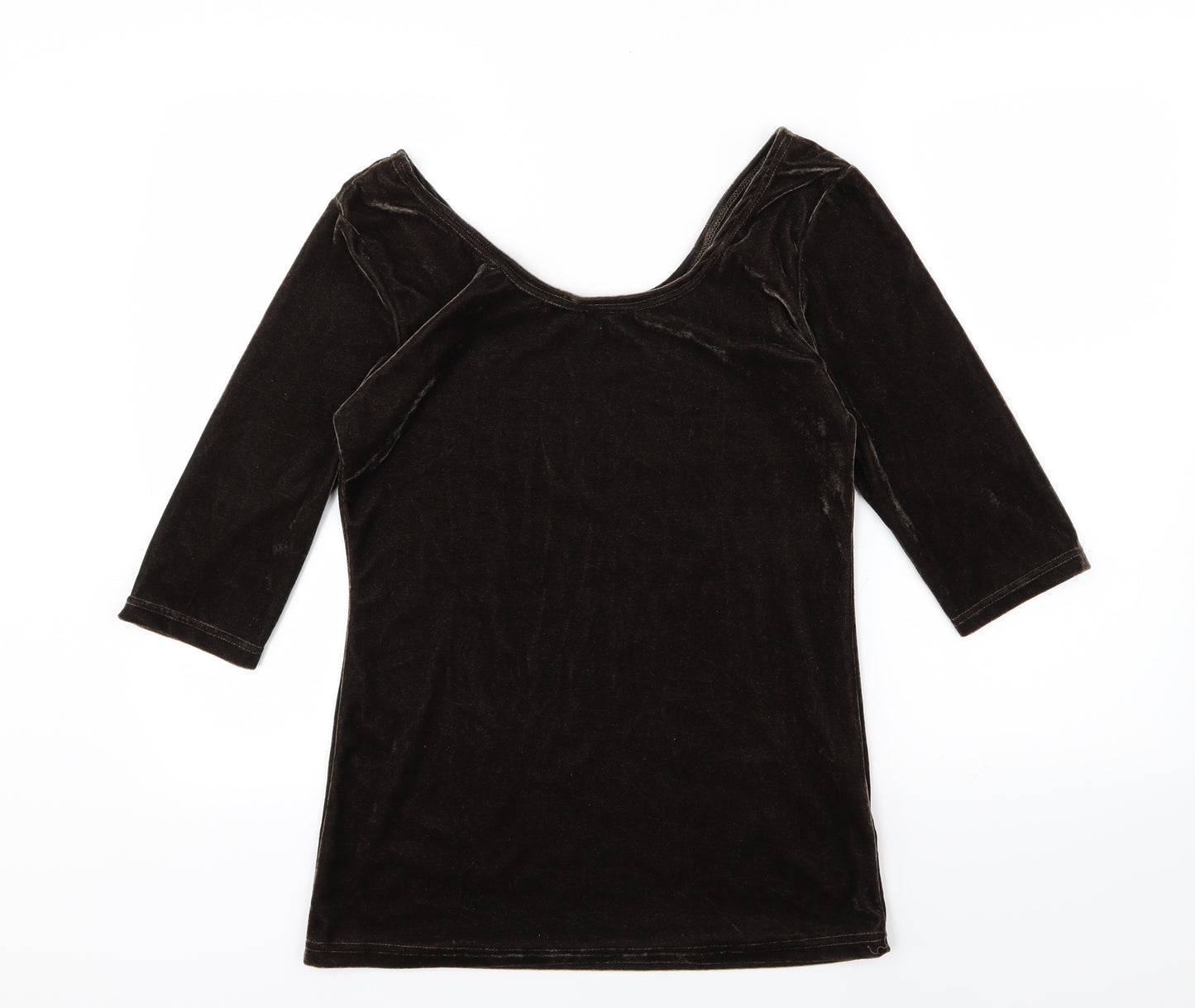 OKAY Womens Brown  Velour Basic T-Shirt Size 12