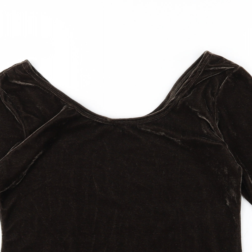 OKAY Womens Brown  Velour Basic T-Shirt Size 12
