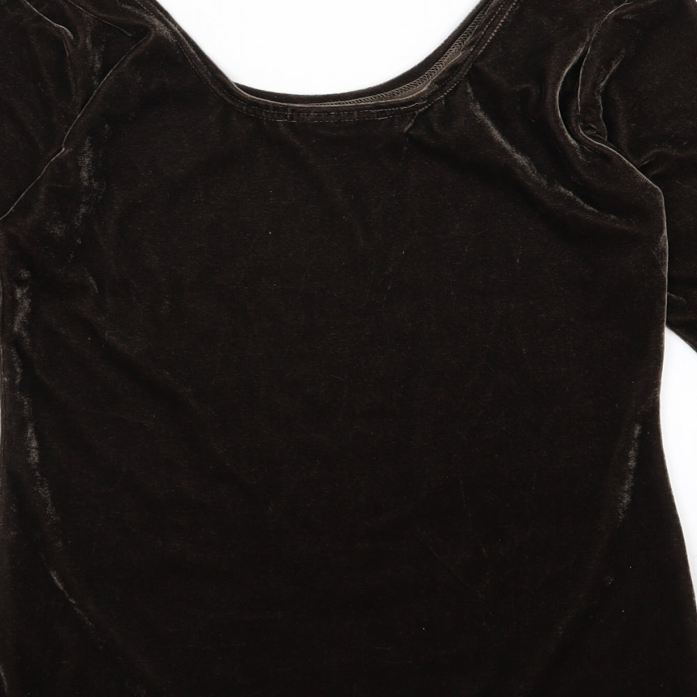 OKAY Womens Brown  Velour Basic T-Shirt Size 12