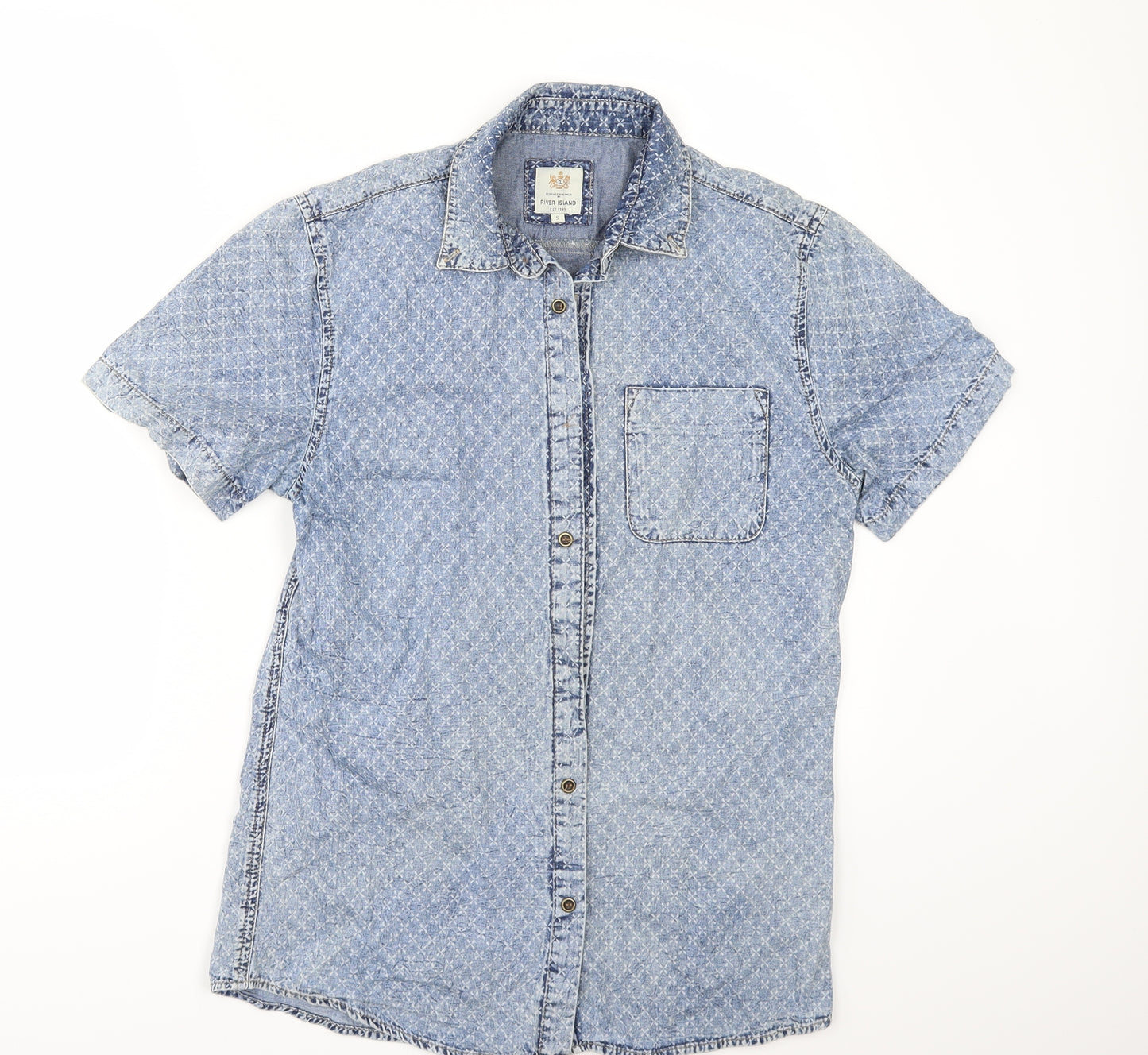 River Island Mens Blue  Denim  Button-Up Size S
