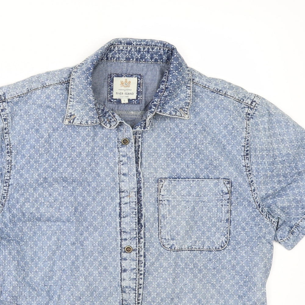 River Island Mens Blue  Denim  Button-Up Size S