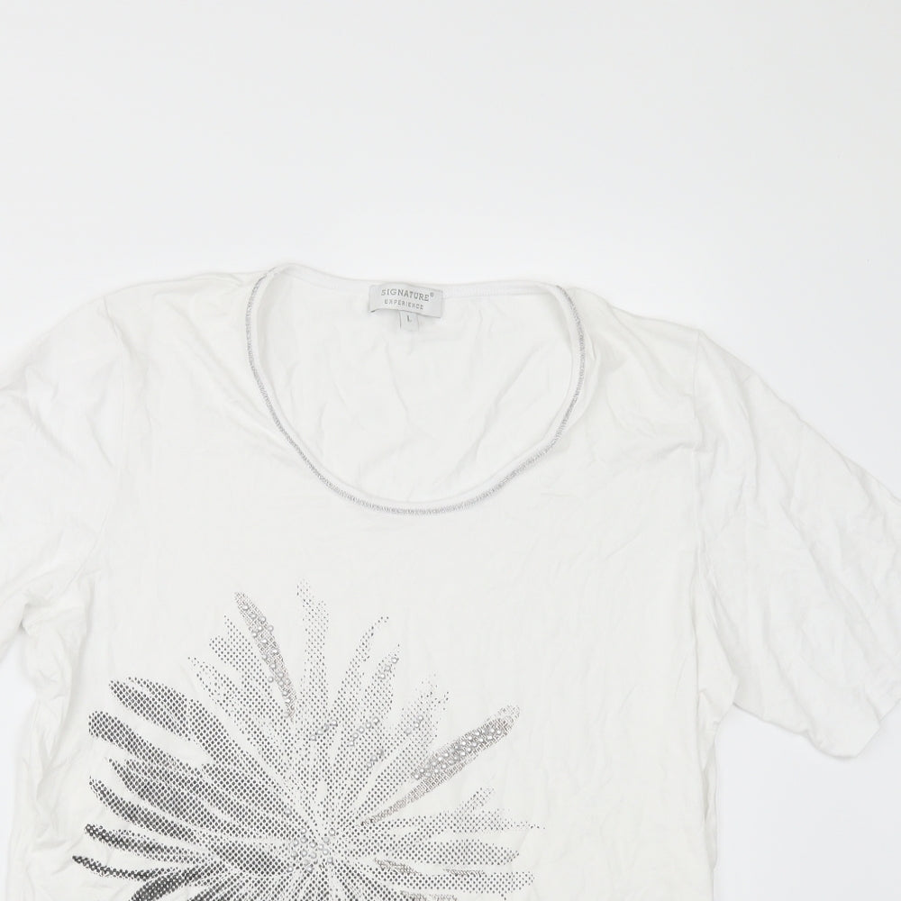Signature Womens White   Basic T-Shirt Size L