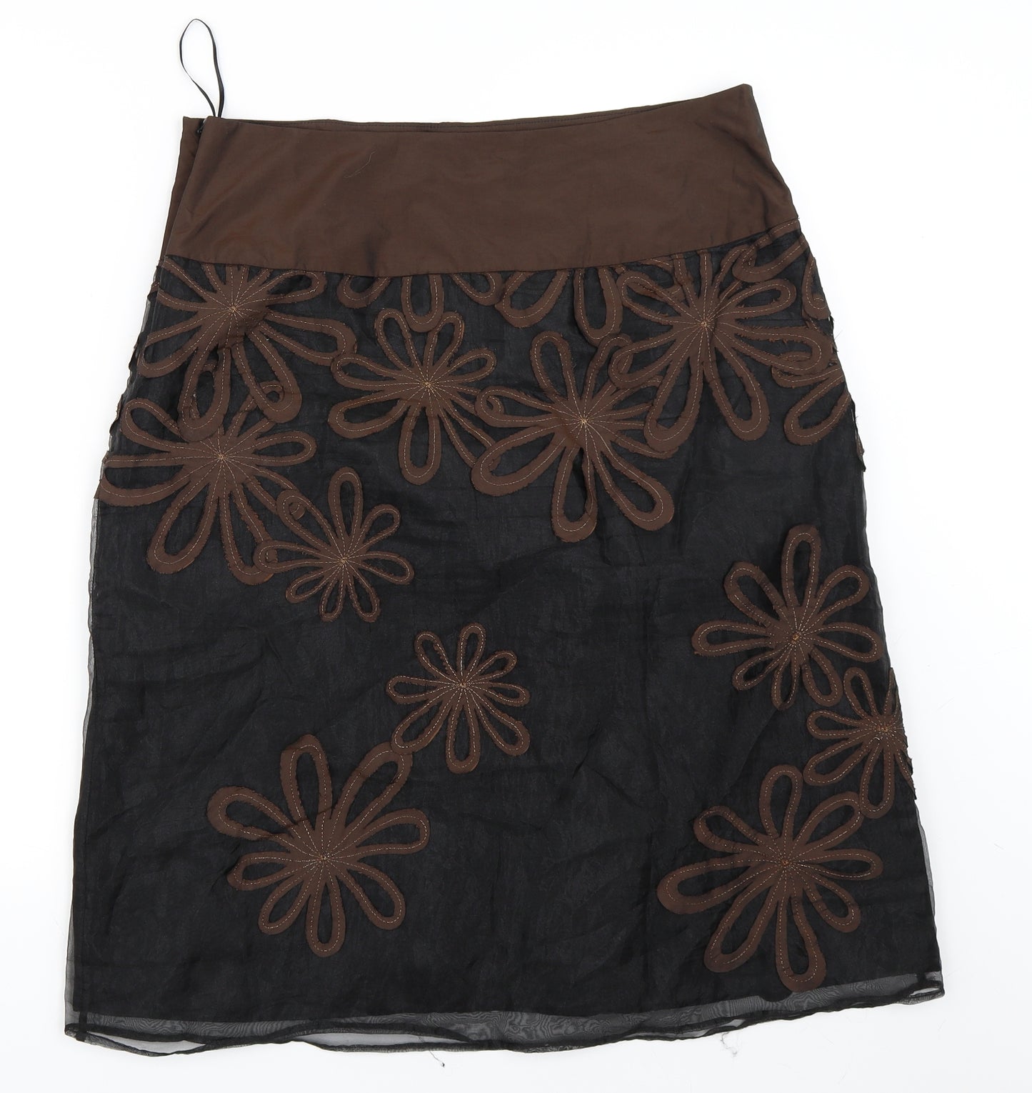 Preworn Womens Brown Floral  A-Line Skirt Size L