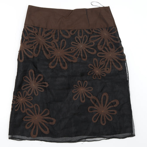 Preworn Womens Brown Floral  A-Line Skirt Size L