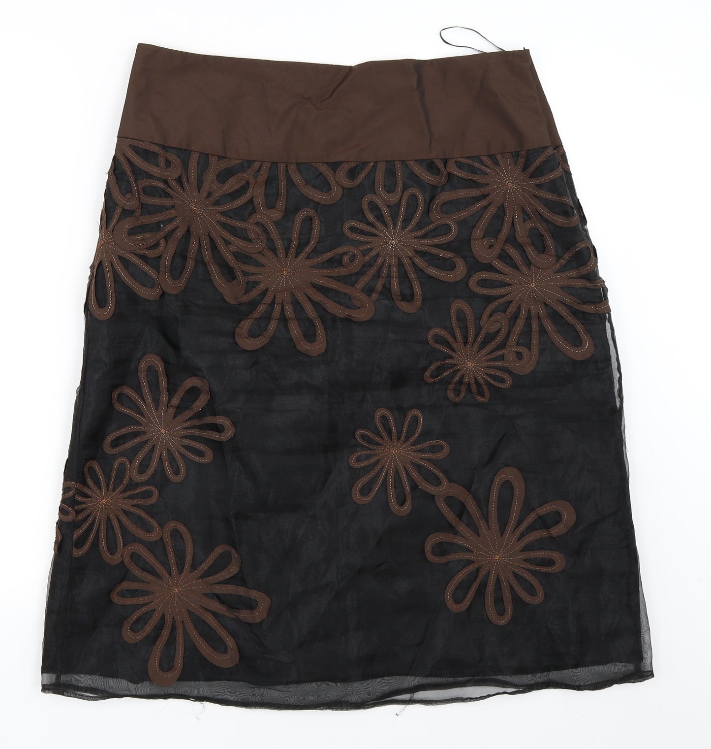 Preworn Womens Brown Floral  A-Line Skirt Size L