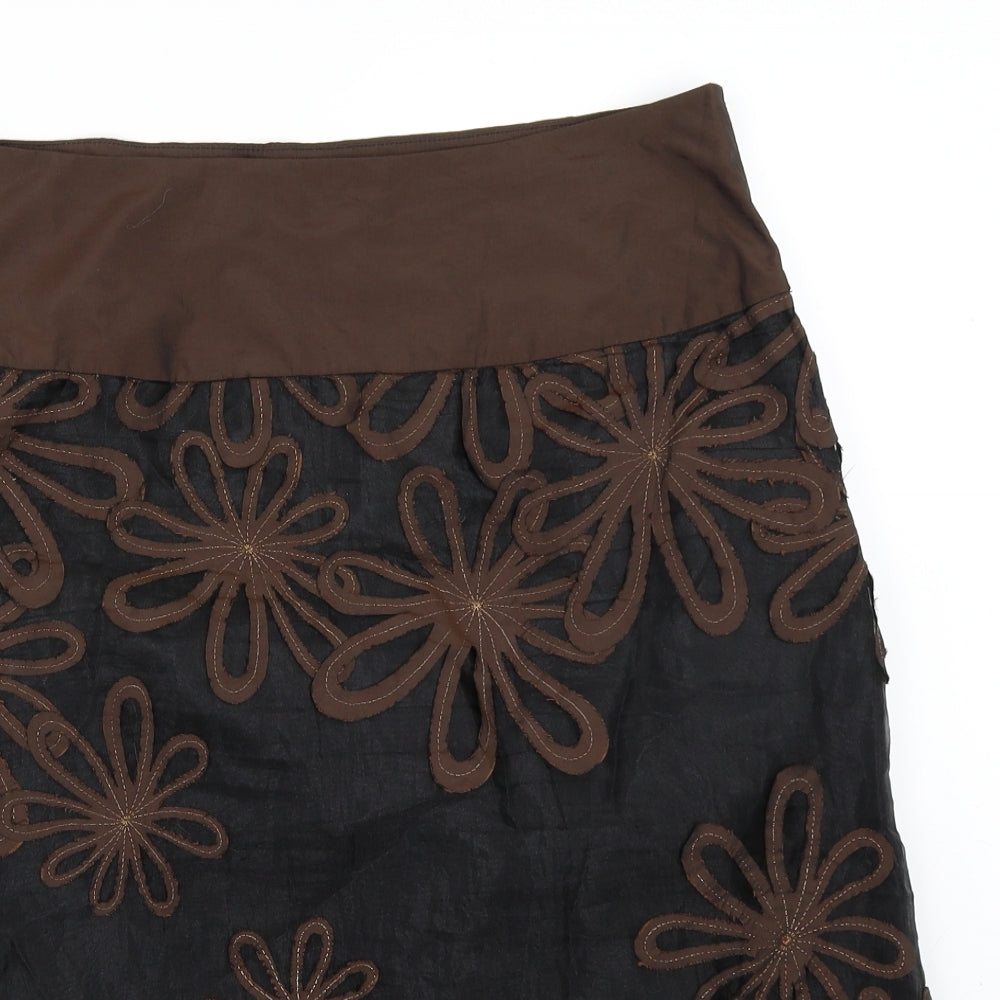 Preworn Womens Brown Floral  A-Line Skirt Size L