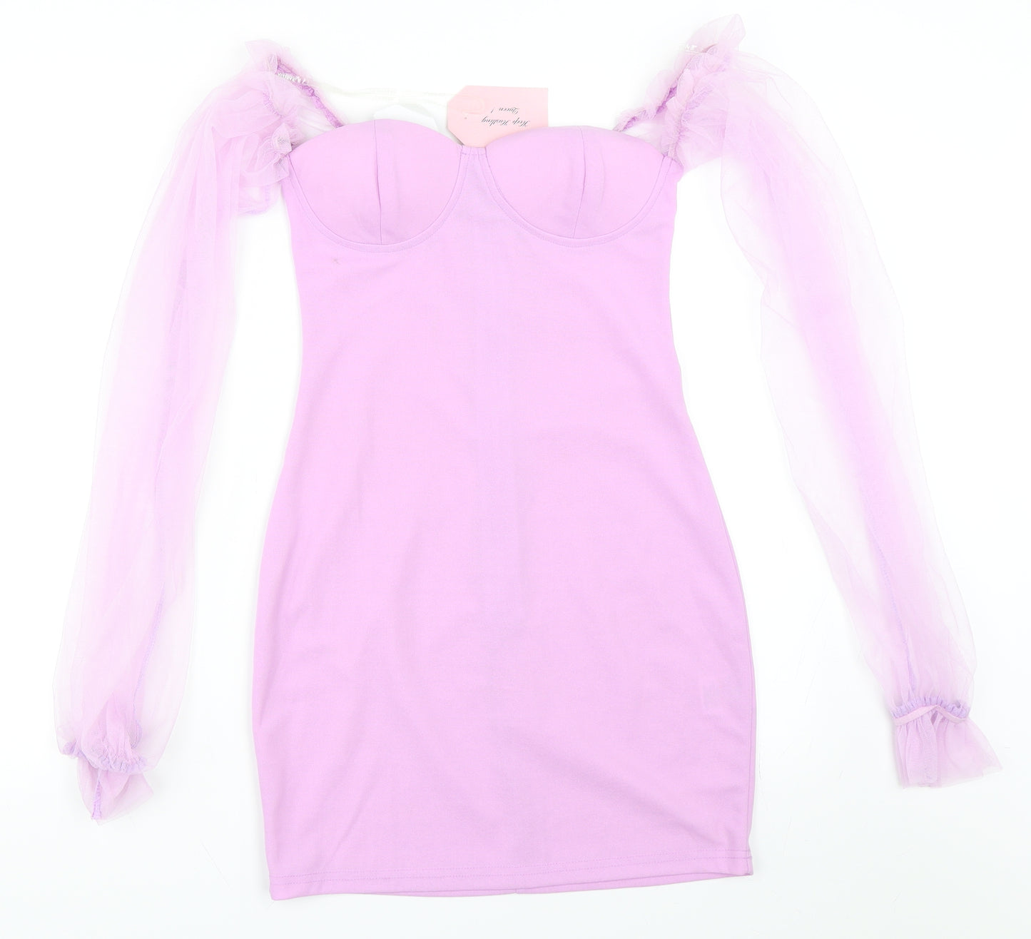 PARISIAN Womens Purple   Bodycon  Size 8  - Puff Sleeve Mesh