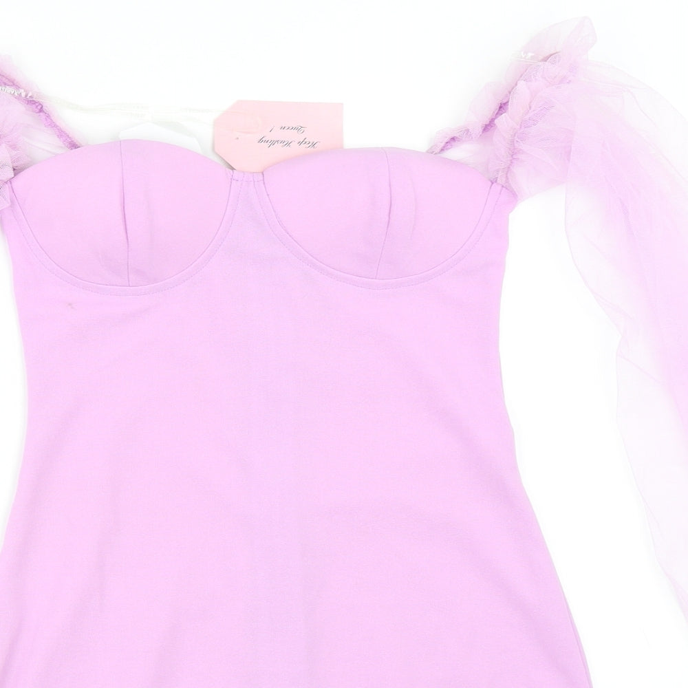 PARISIAN Womens Purple   Bodycon  Size 8  - Puff Sleeve Mesh
