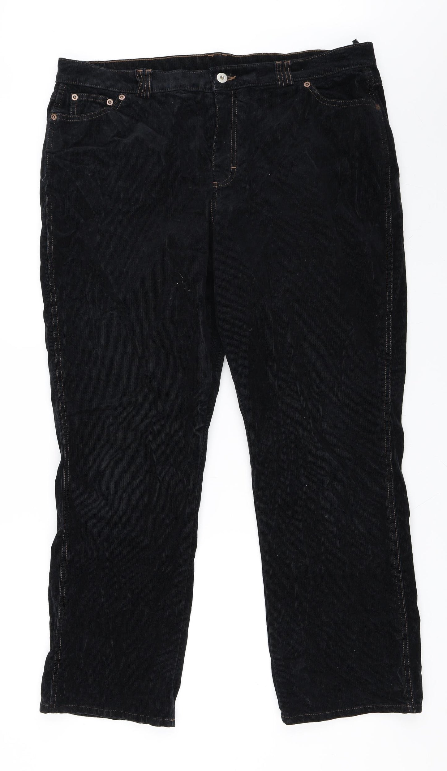 Marks and Spencer Womens Black  Corduroy Trousers  Size 20 L27.5 in